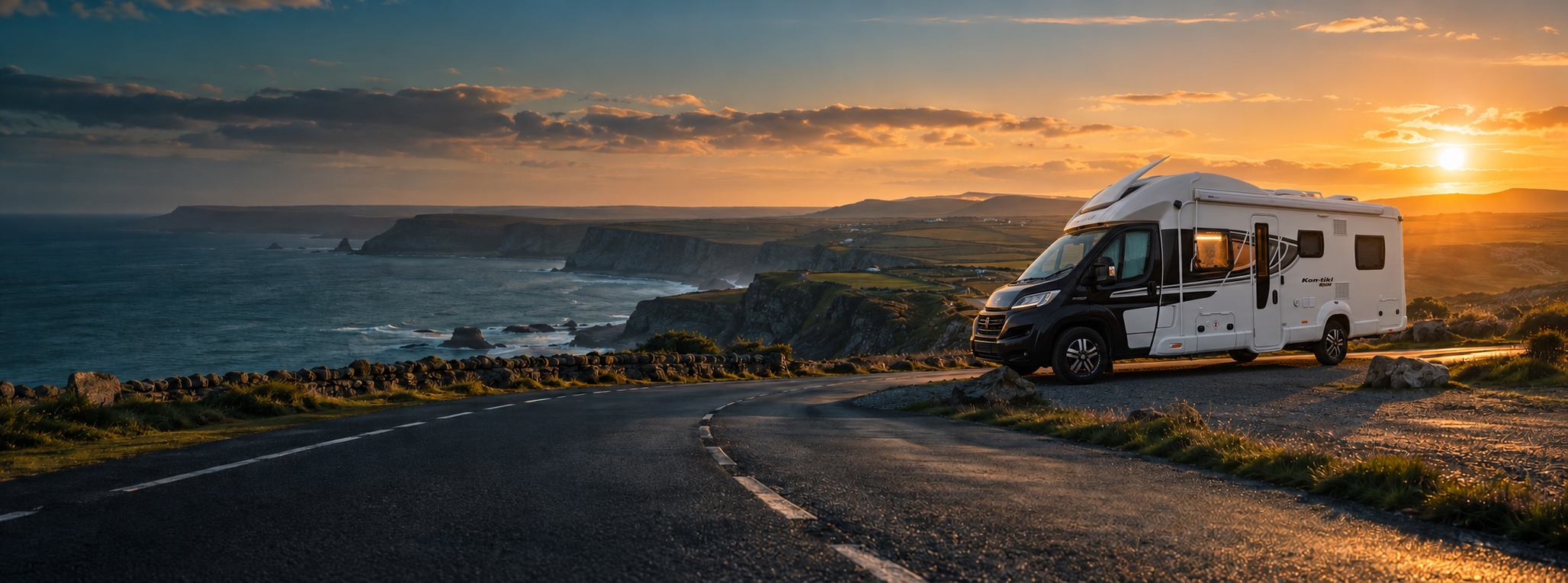 Swift Kon-Tiki motorhome overlooking a coastal road trip stop